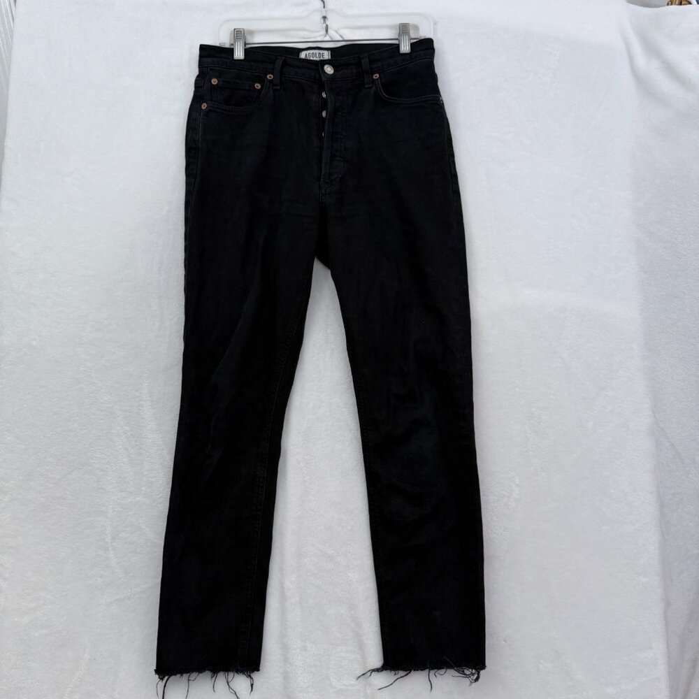 Agolde Jeans Womens 28x26 Black Nico High Rise Slim Fray Raw Hem Stretch